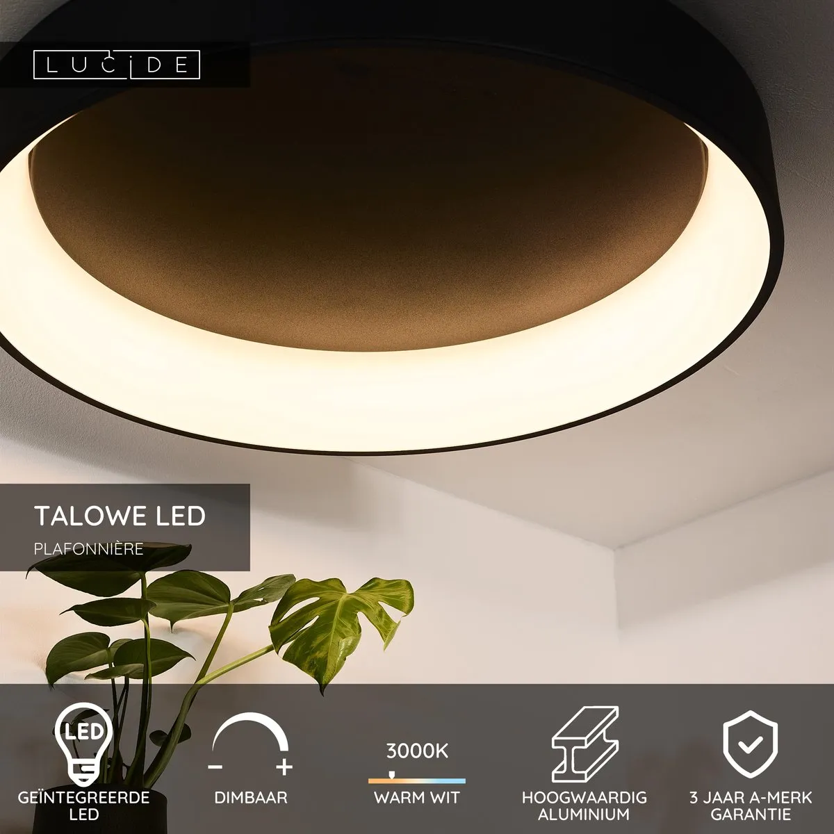 Lucide Talowe LED Plafondlamp Ø80cm - 80W 3000K - Zwart