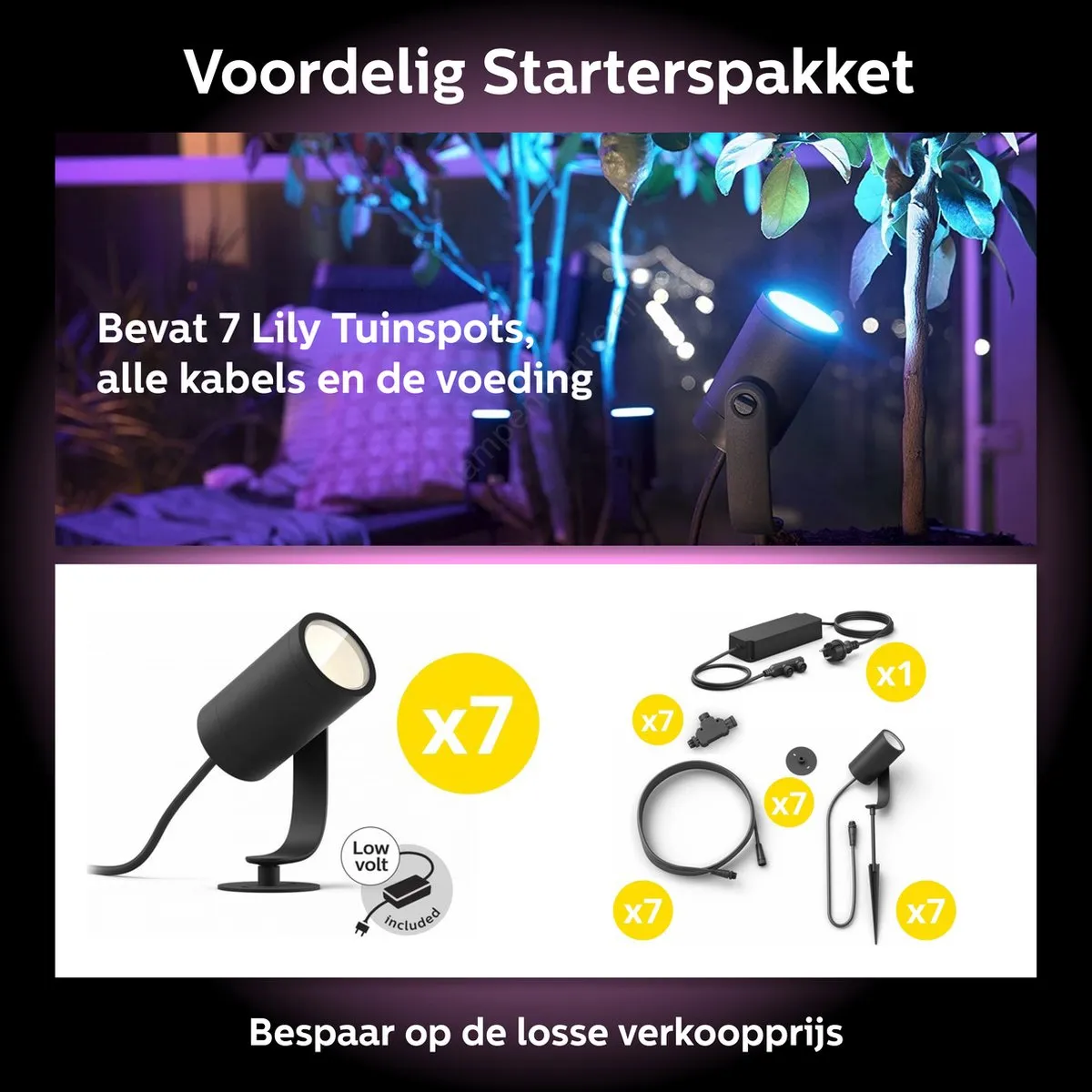 Philips Hue Lily Basisset 7 Tuinspots - Antraciet
