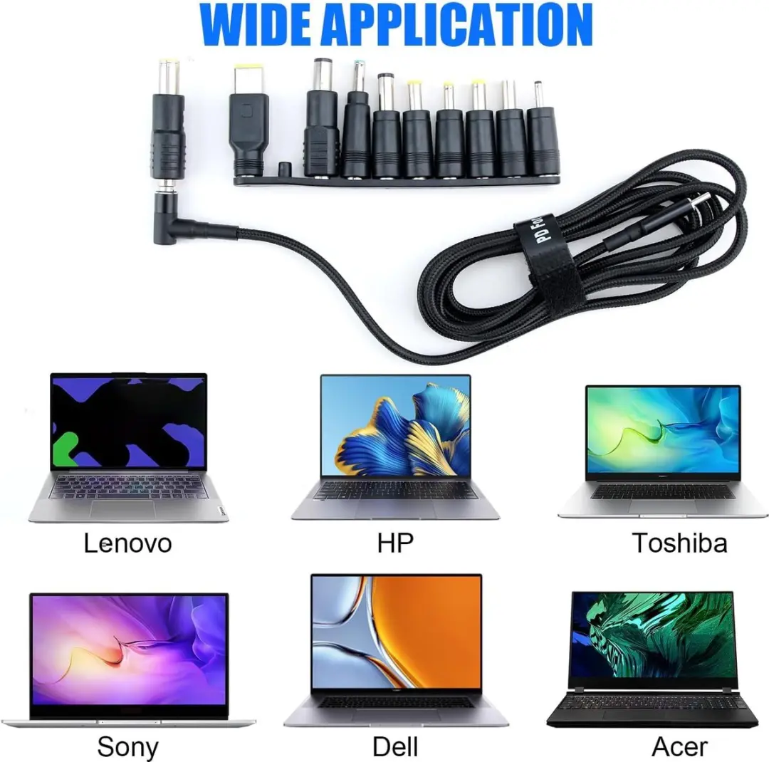 NÖRDIC USBC-DC100 USB-C naar DC Kabel 100W - 1,8m - Zwart