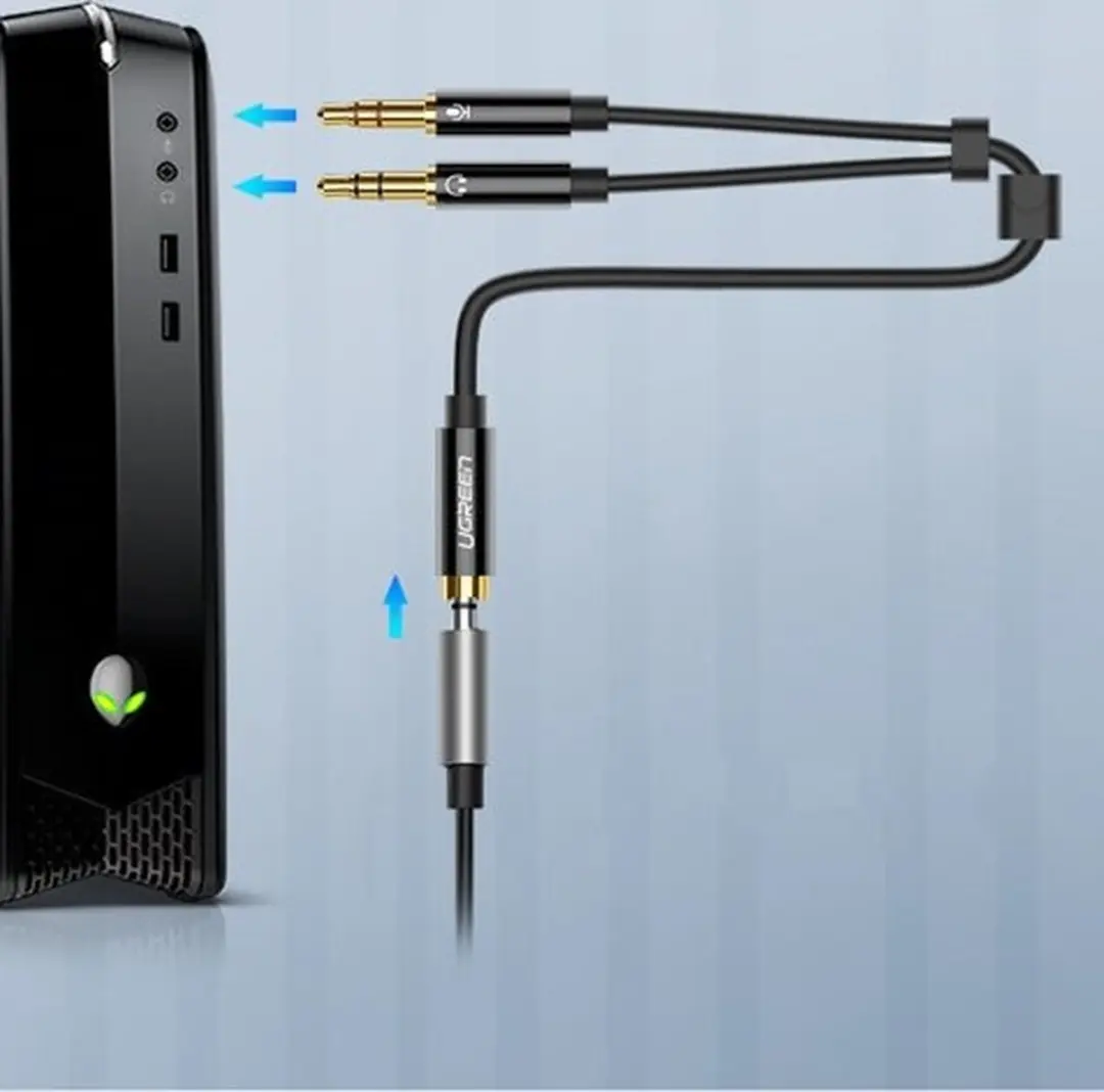 Ugreen Koptelefoon Splitter 20cm - 2x 3.5mm Jack - Met Microfoon - Zwart