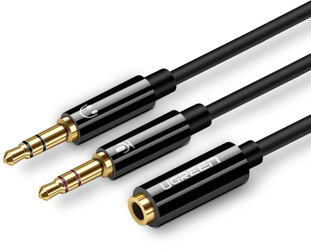 Ugreen Koptelefoon Splitter 20cm - 2x 3.5mm Jack - Met Microfoon - Zwart