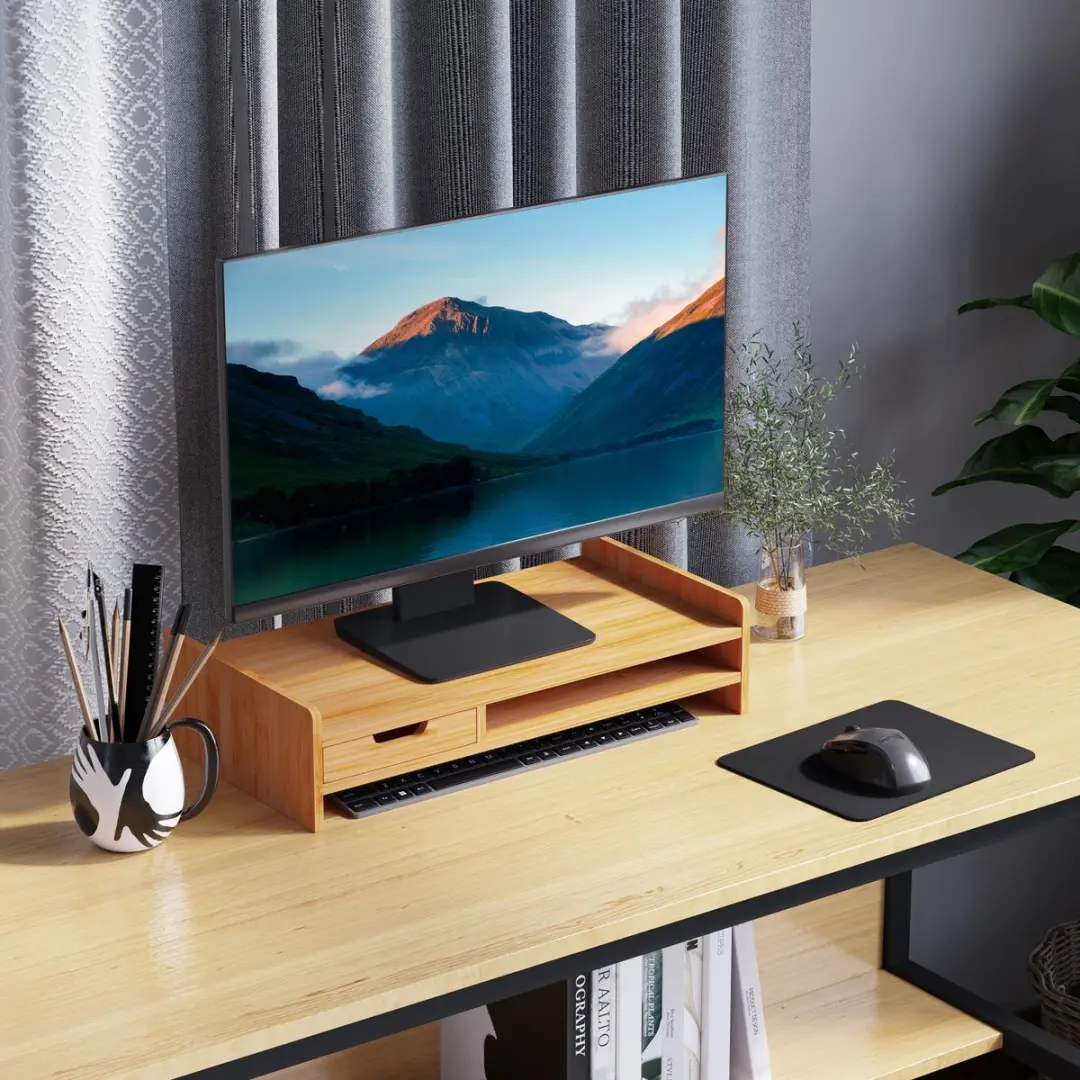 Homcom Bamboe Monitorstandaard 49cm - Naturel