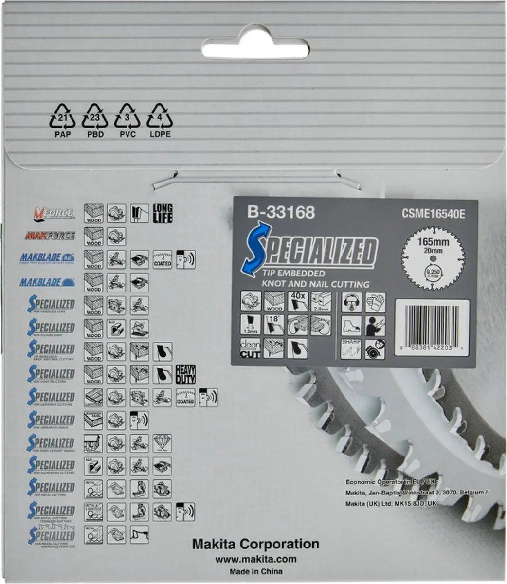 Makita Cirkelzaagblad B-33168 Hout 165mm 40T