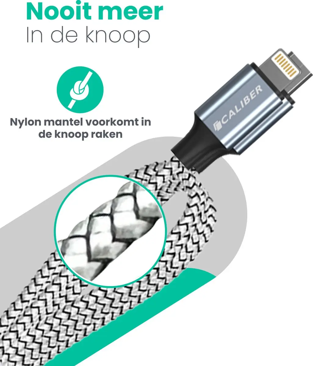 Caliber CL-CL-1PACK Oplaadkabel iPhone USB-C naar Lightning - Zwart/Grijs