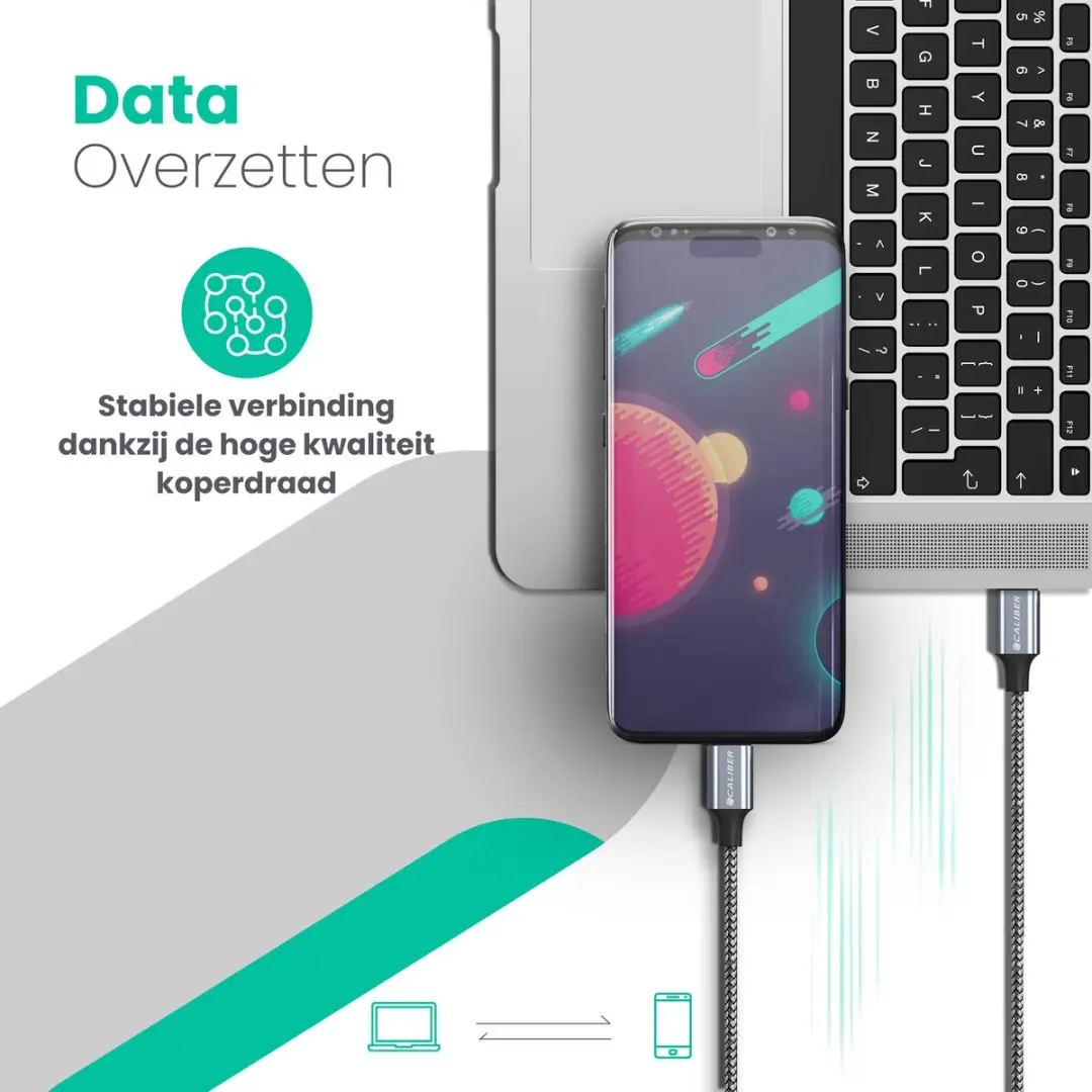 Caliber CL-CL-1PACK Oplaadkabel iPhone USB-C naar Lightning - Zwart/Grijs