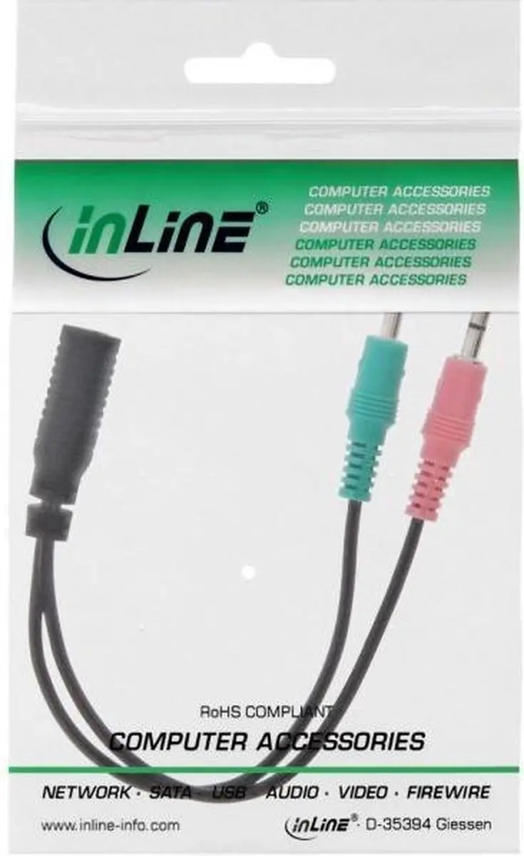 InLine 4-polige 3,5mm Jack Adapterkabel 2x3,5mm CTIA - 0,15m - Zwart