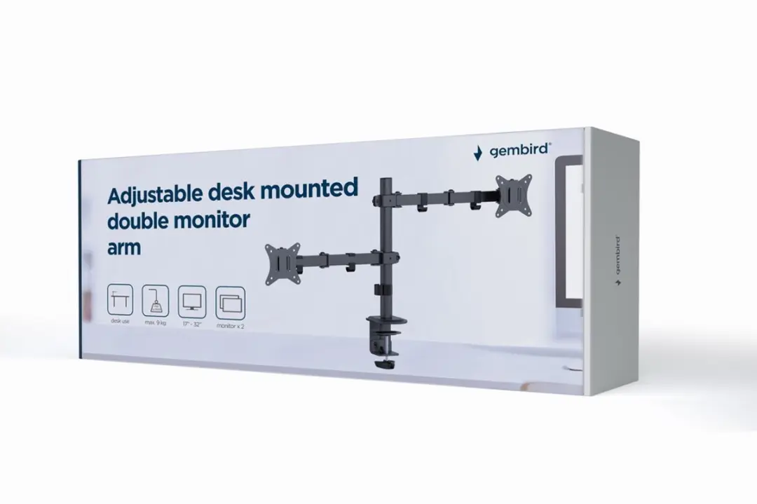 Gembird MA-D2-03 Monitorarm Dubbel - 17-32" - 9kg per Monitor - Zwart
