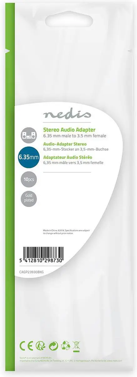 Nedis CAGP23930BKG Stereo-Audioadapter 6,35mm/3,5mm - 10 Stuks