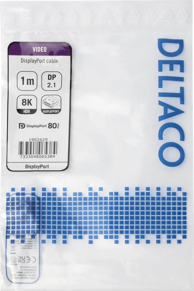 Deltaco DP80-1010 DisplayPort 2.1 Kabel 8K - 1m - Zwart