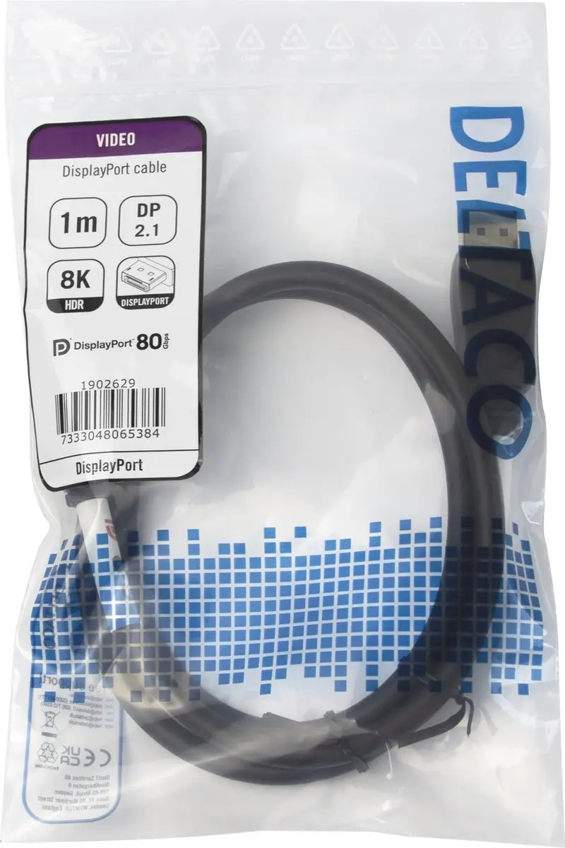 Deltaco DP80-1010 DisplayPort 2.1 Kabel 8K - 1m - Zwart