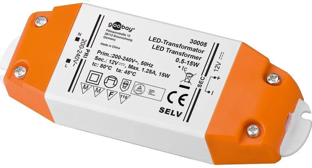 Goobay LED-Transformator 12V 15W - Wit/Oranje