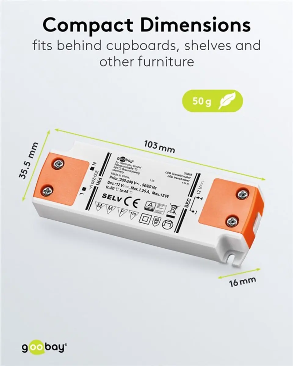 Goobay LED-Transformator 12V 15W - Wit/Oranje