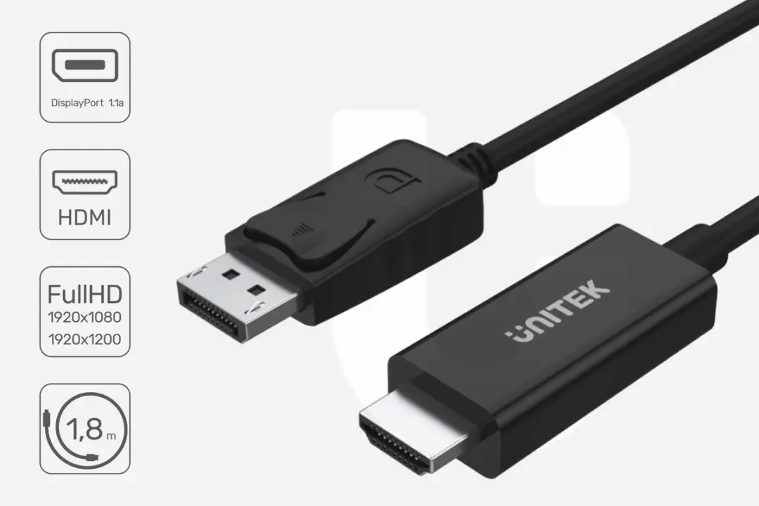 Unitek DisplayPort naar HDMI-adapterkabel 1,8m - Zwart