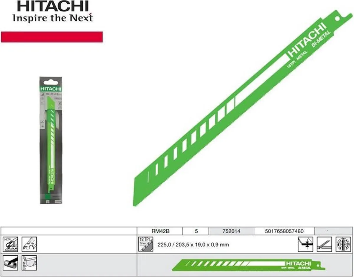 Hikoki RM42B Reciprozaagblad Metaal 225mm - 5 Stuks