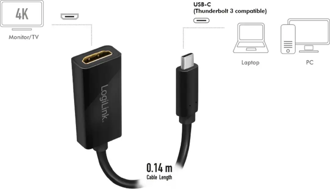 Logilink UA0236A USB-C naar HDMI Tussenstuk - Zwart