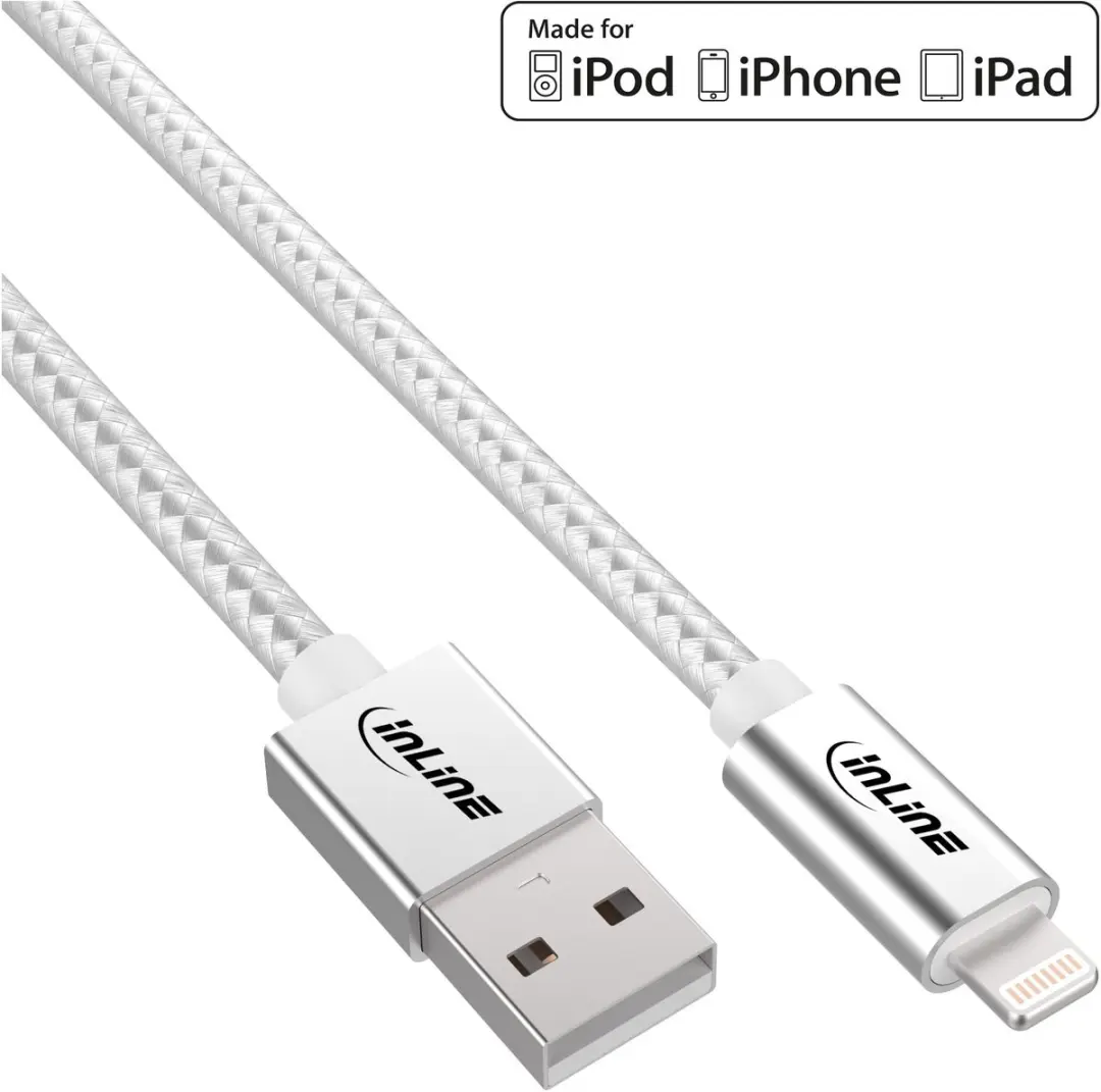 InLine Lightning USB-kabel 2m MFi - Zilver