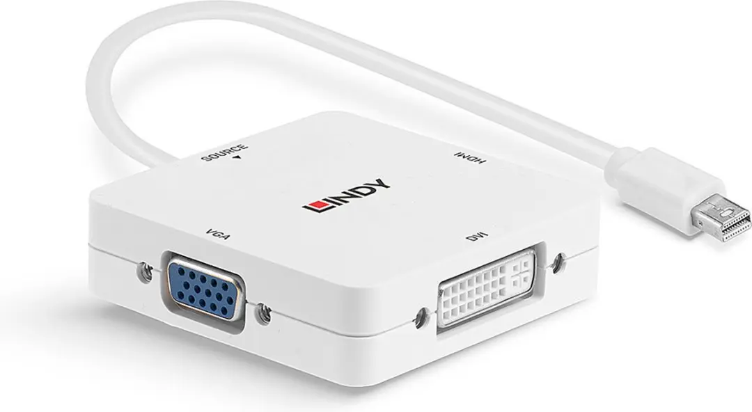 Lindy 41035 Mini DisplayPort naar HDMI/VGA/DVI-D Adapter - Wit