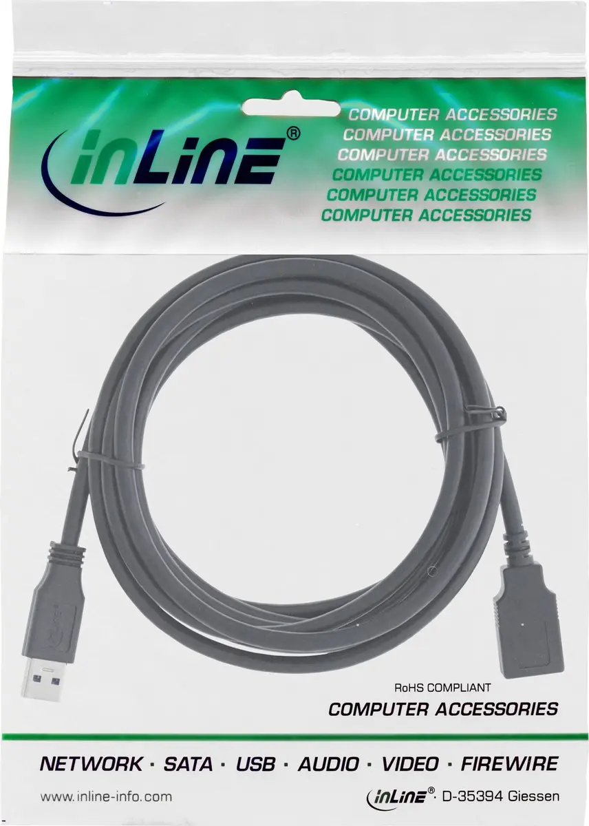 InLine USB3.0 Verlengkabel 5m - 2A - Zwart