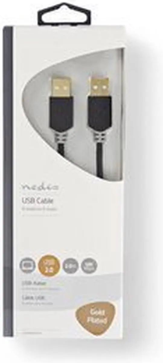 Nedis USB 2.0 A-A Kabel 2m - Verguld - Antraciet