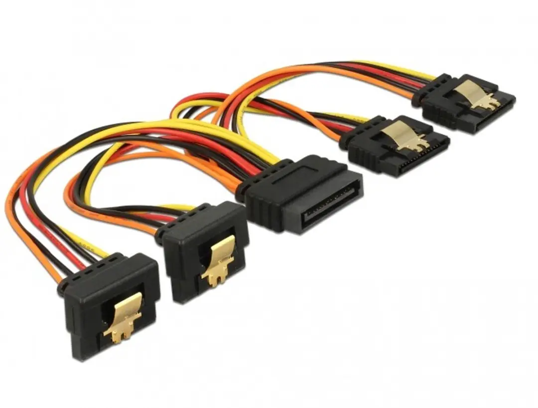 Delock SATA 15-pins Powerkabel met vergrendeling - 15cm - 2x recht/2x omlaag