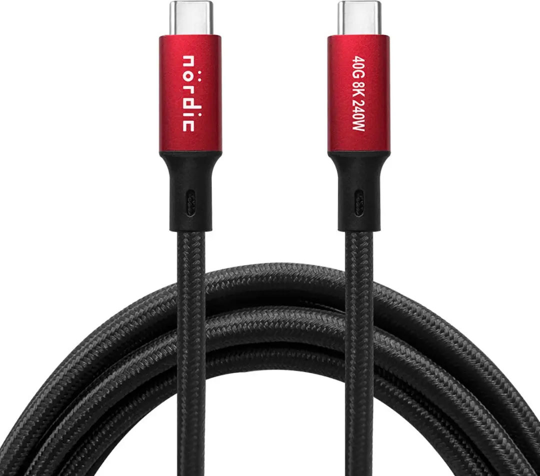 NÖRDIC USB4-4103 USB-C Kabel 240W - 8K 60Hz - 1m - Rood