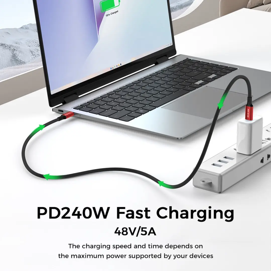 NÖRDIC USB4-4103 USB-C Kabel 240W - 8K 60Hz - 1m - Rood