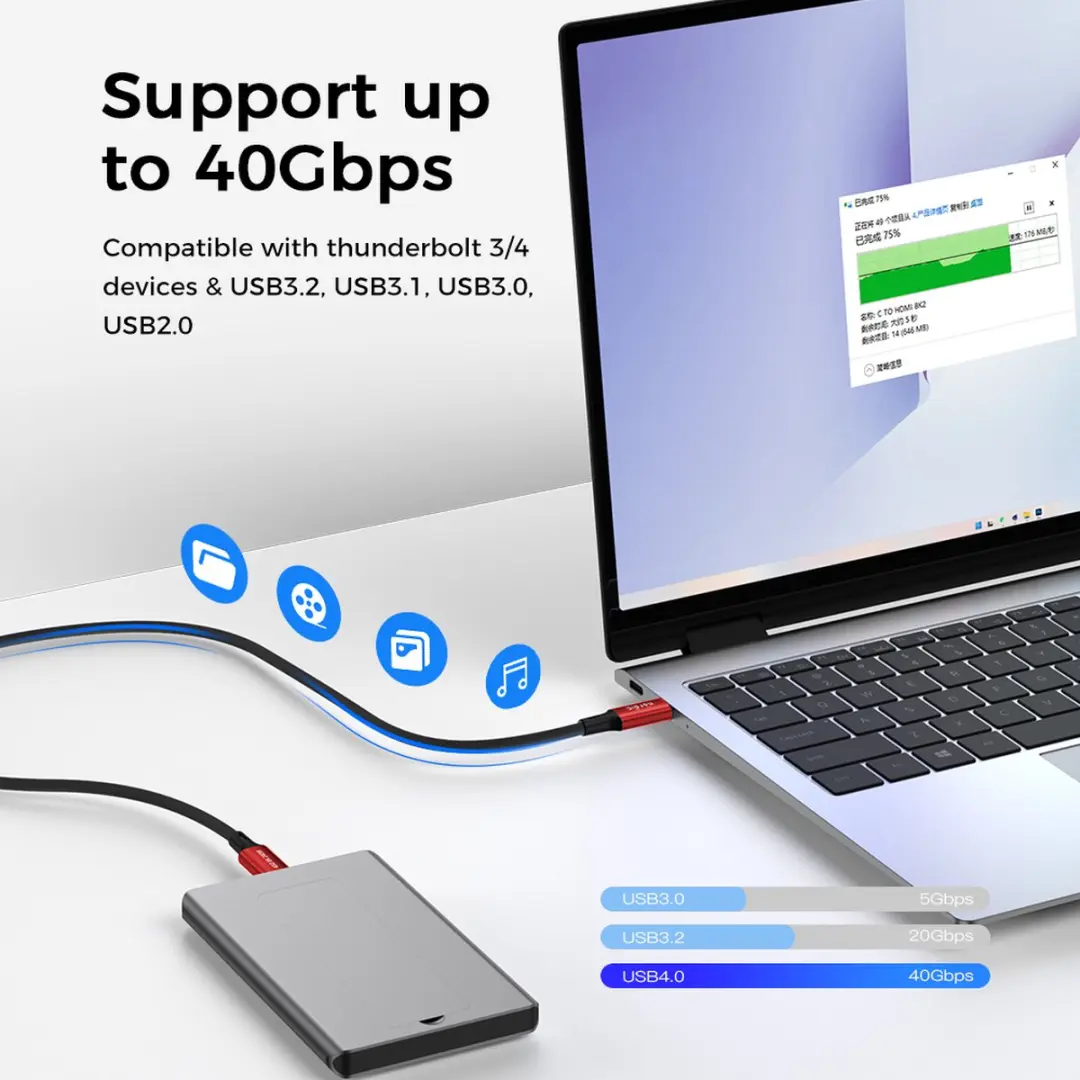 NÖRDIC USB4-4103 USB-C Kabel 240W - 8K 60Hz - 1m - Rood