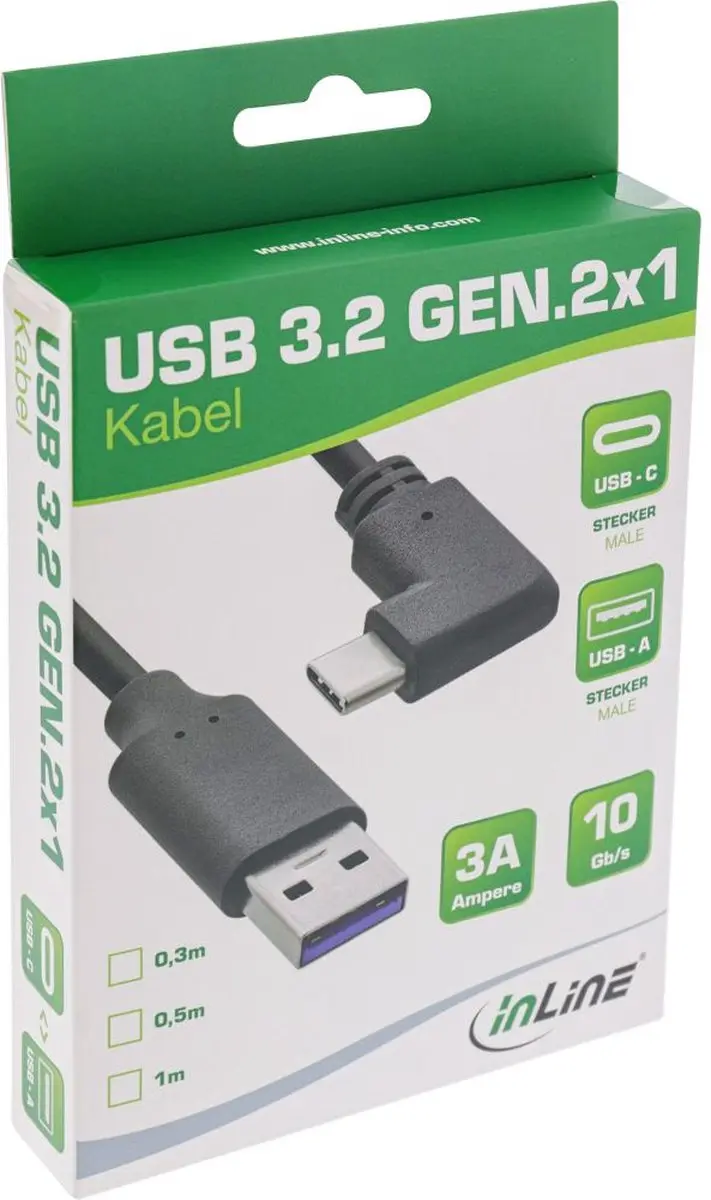 InLine USB-C naar USB-A Kabel 0,3m - Zwart