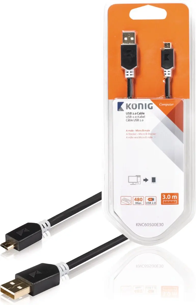 Konig USB 2.0 A Male naar Micro Male Kabel