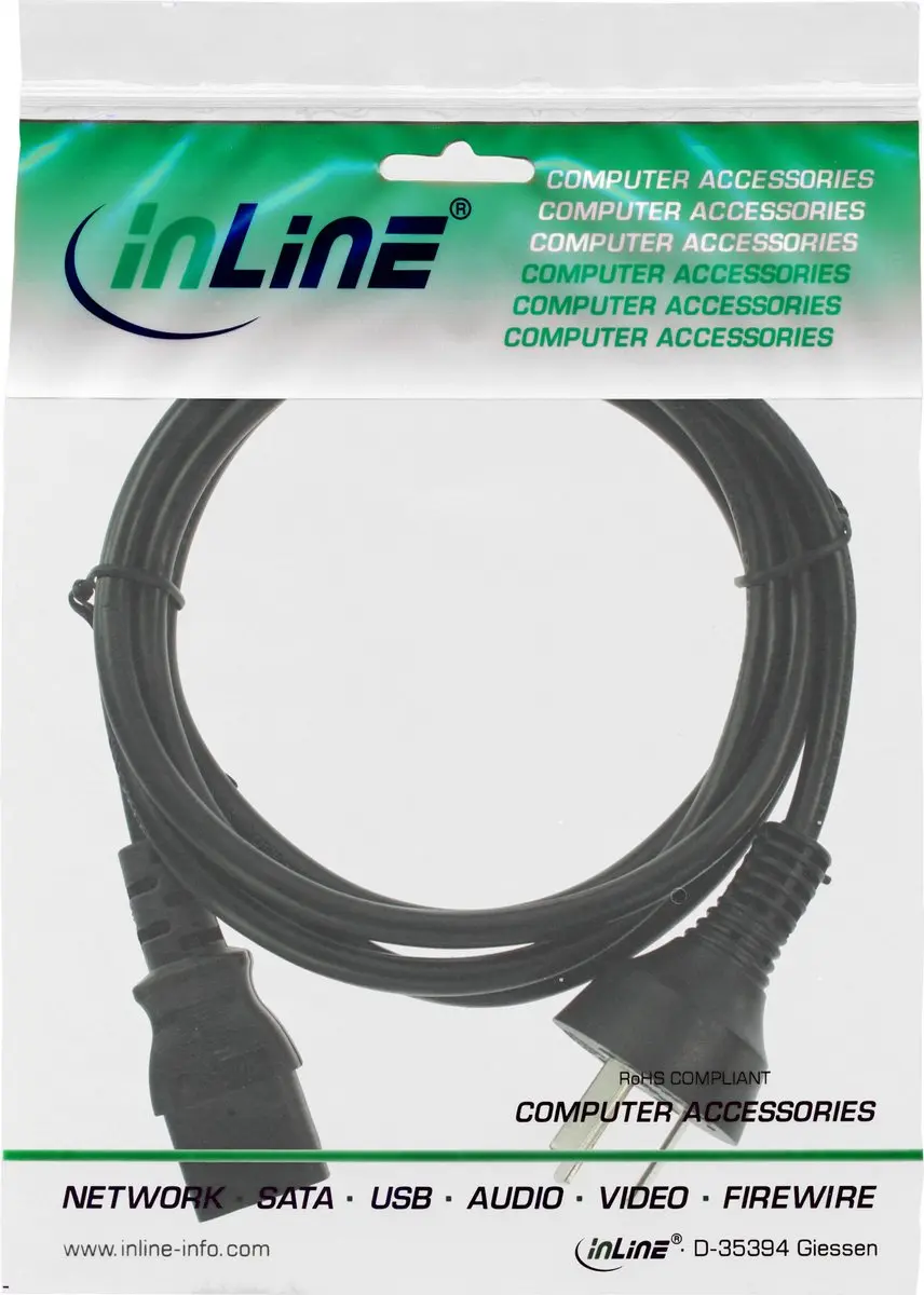 InLine C13 Type I Stroomkabel 3x0,75mm - 0,5m - Zwart