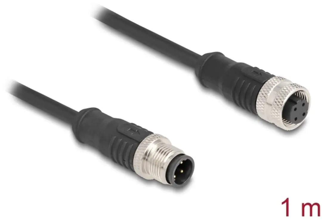 Delock M12 4-pins CAT5e Netwerk Verlengkabel 1m - Zwart