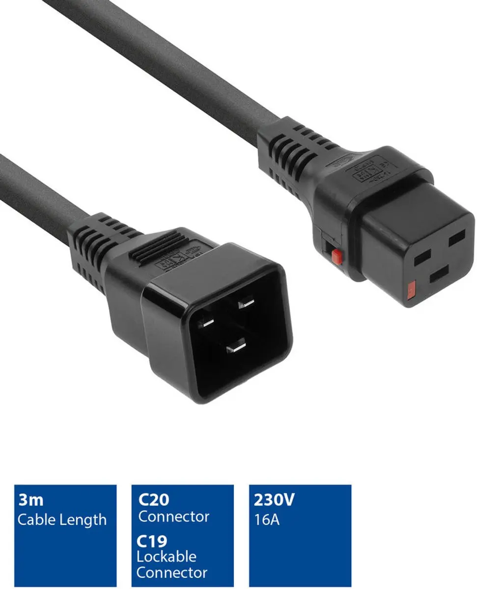 ACT PC1286 AK5046 Netsnoer C19-C20 3m - Zwart