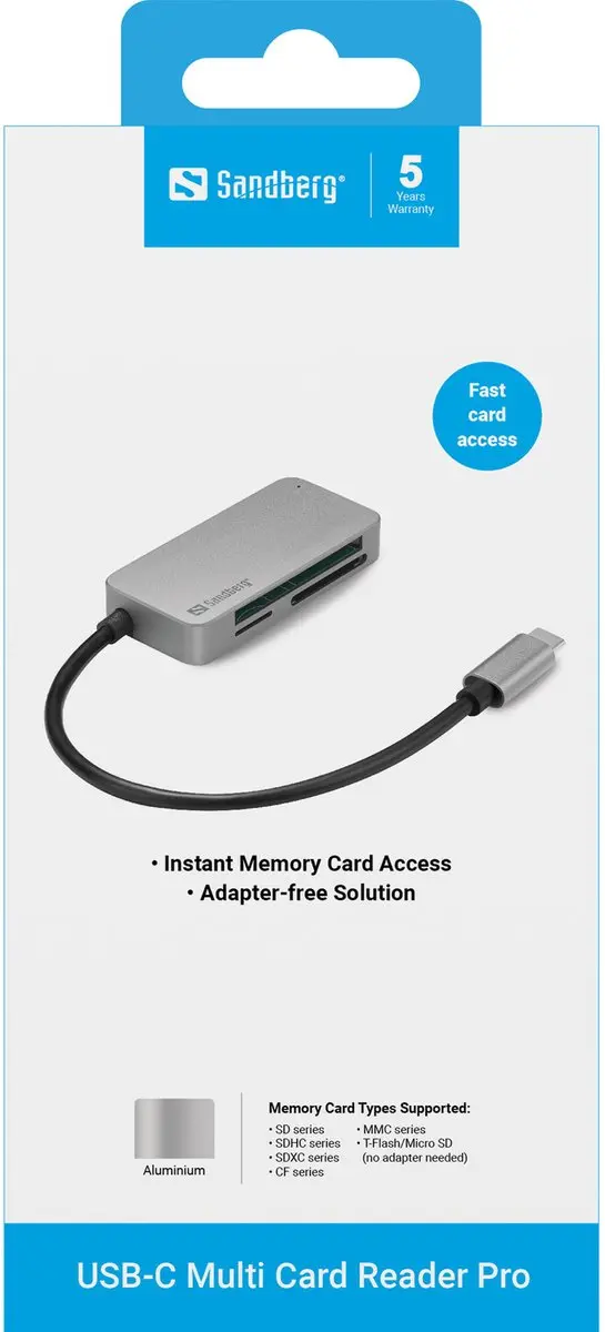 Sandberg 136-38 USB-C Multi Card Reader Pro - Zwart