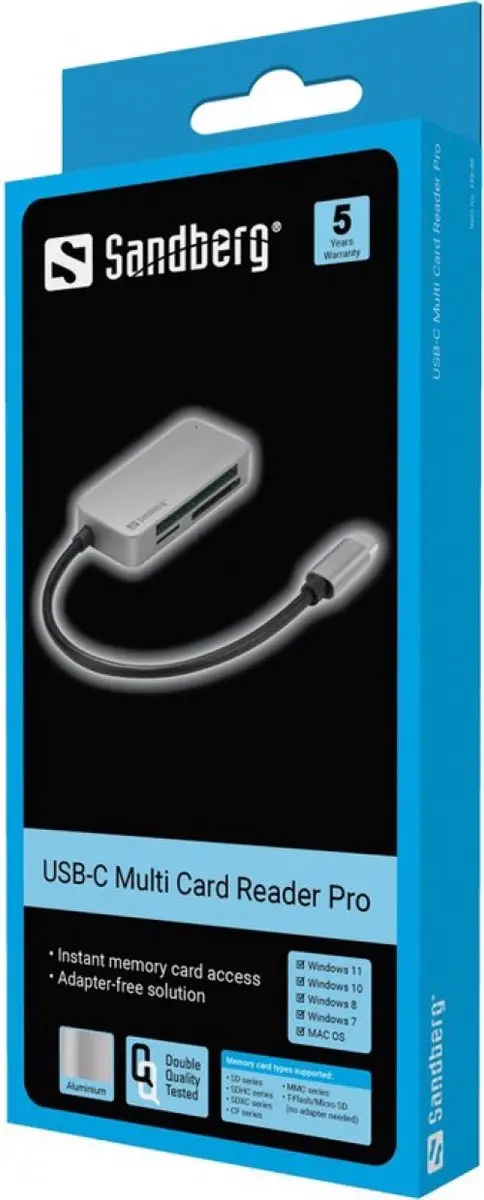 Sandberg 136-38 USB-C Multi Card Reader Pro - Zwart - afbeelding 6 van 6