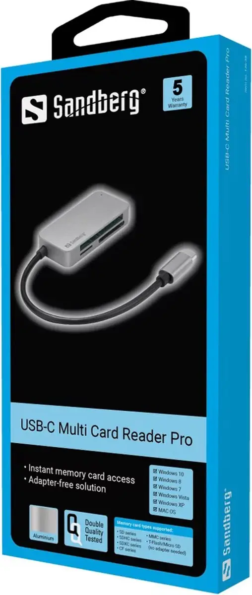 Sandberg 136-38 USB-C Multi Card Reader Pro - Zwart