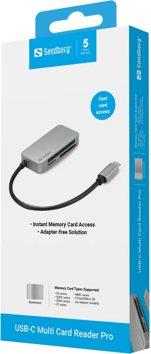 Sandberg 136-38 USB-C Multi Card Reader Pro - Zwart