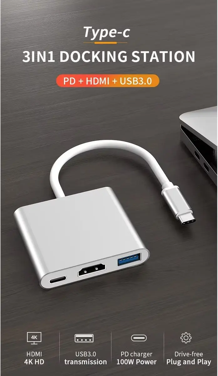 RedParrot USB-C 3-in-1 Docking Station - HDMI 4K - Zilver
