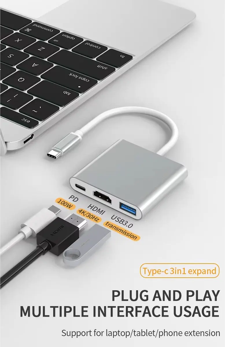 RedParrot USB-C 3-in-1 Docking Station - HDMI 4K - Zilver