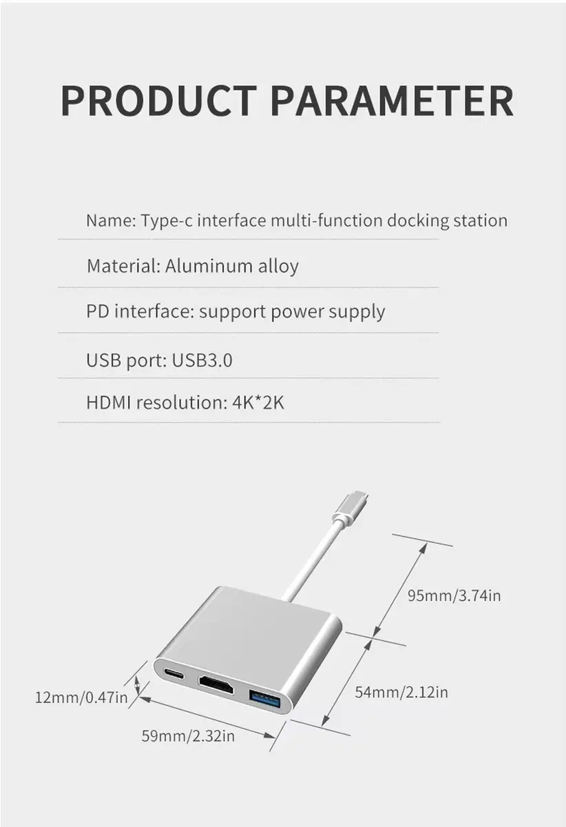 RedParrot USB-C 3-in-1 Docking Station - HDMI 4K - Zilver