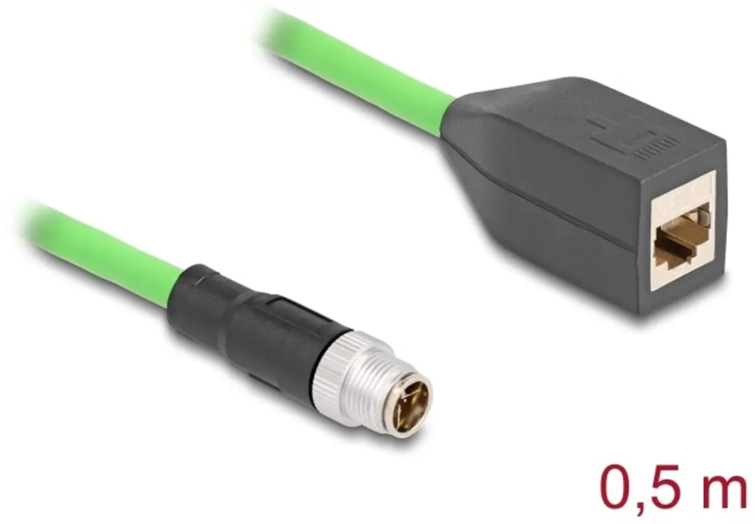 Delock M12 X-coded 8-pin Male naar RJ45 Vrouwelijk Kabel 0.5m