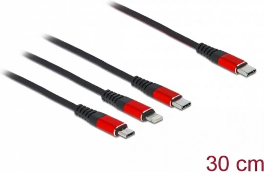 Delock USB 3-in-1 Oplader 30cm - Zwart/Rood