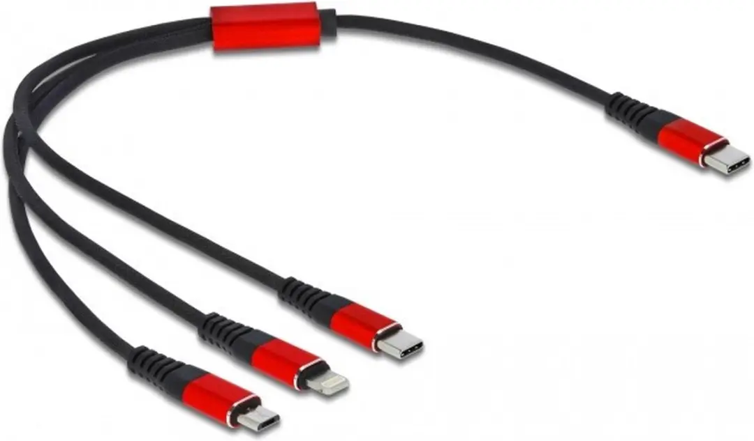 Delock USB 3-in-1 Oplader 30cm - Zwart/Rood