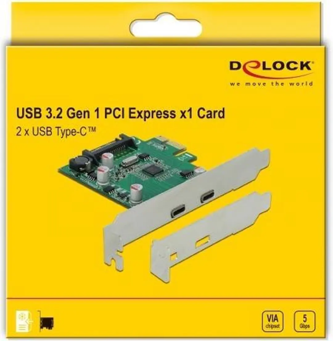 Delock PCIe Kaart 2x USB-C 5Gbps - Groen/Zilver