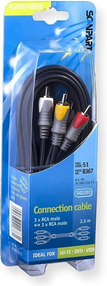 Scanpart Audio Video Kabel 2.5m - 3x Tulip - B367