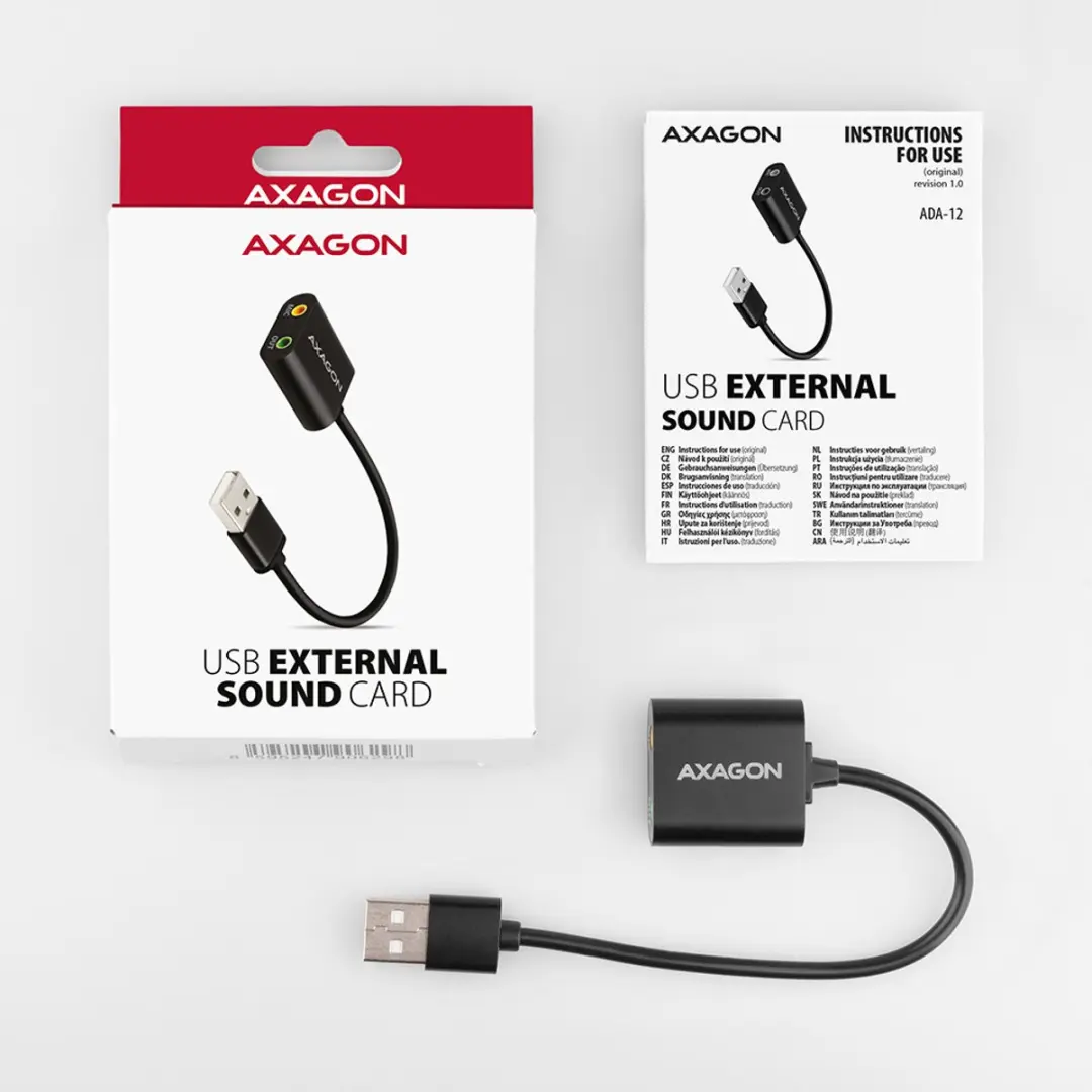 Axagon ADA-12 USB Audio Adapter 3,5mm - Zwart - afbeelding 6 van 6