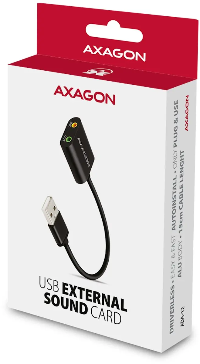 Axagon ADA-12 USB Audio Adapter 3,5mm - Zwart