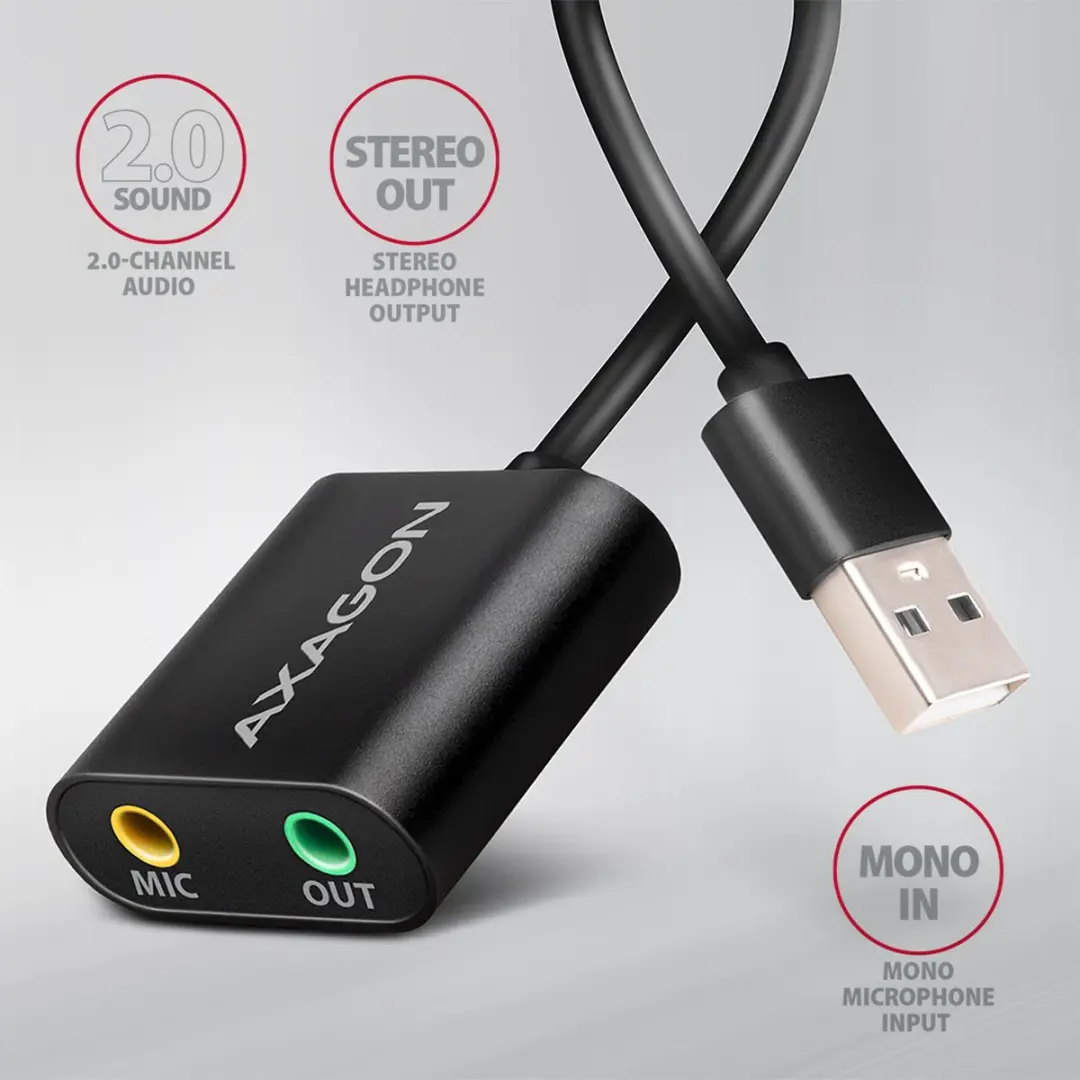 Axagon ADA-12 USB Audio Adapter 3,5mm - Zwart