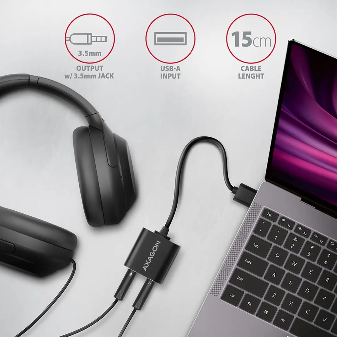 Axagon ADA-12 USB Audio Adapter 3,5mm - Zwart