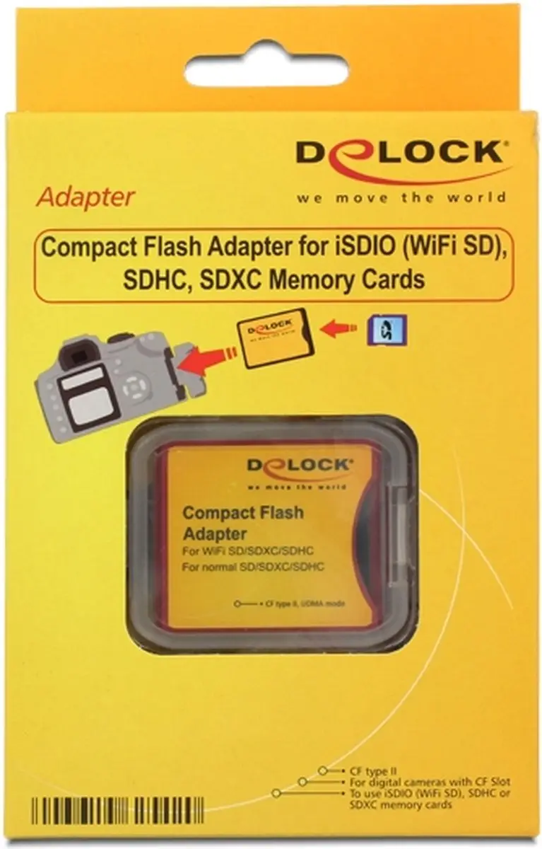 Delock Compact Flash naar SD Adapter - Type II - Rood/Geel
