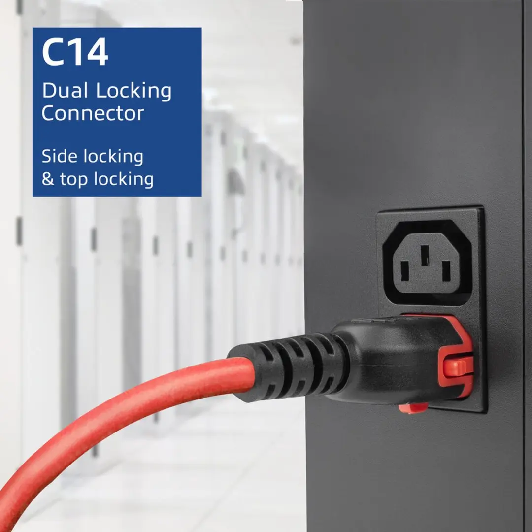 ACT PC3869 IEC Lock+ Netsnoer C15 Rood 1m